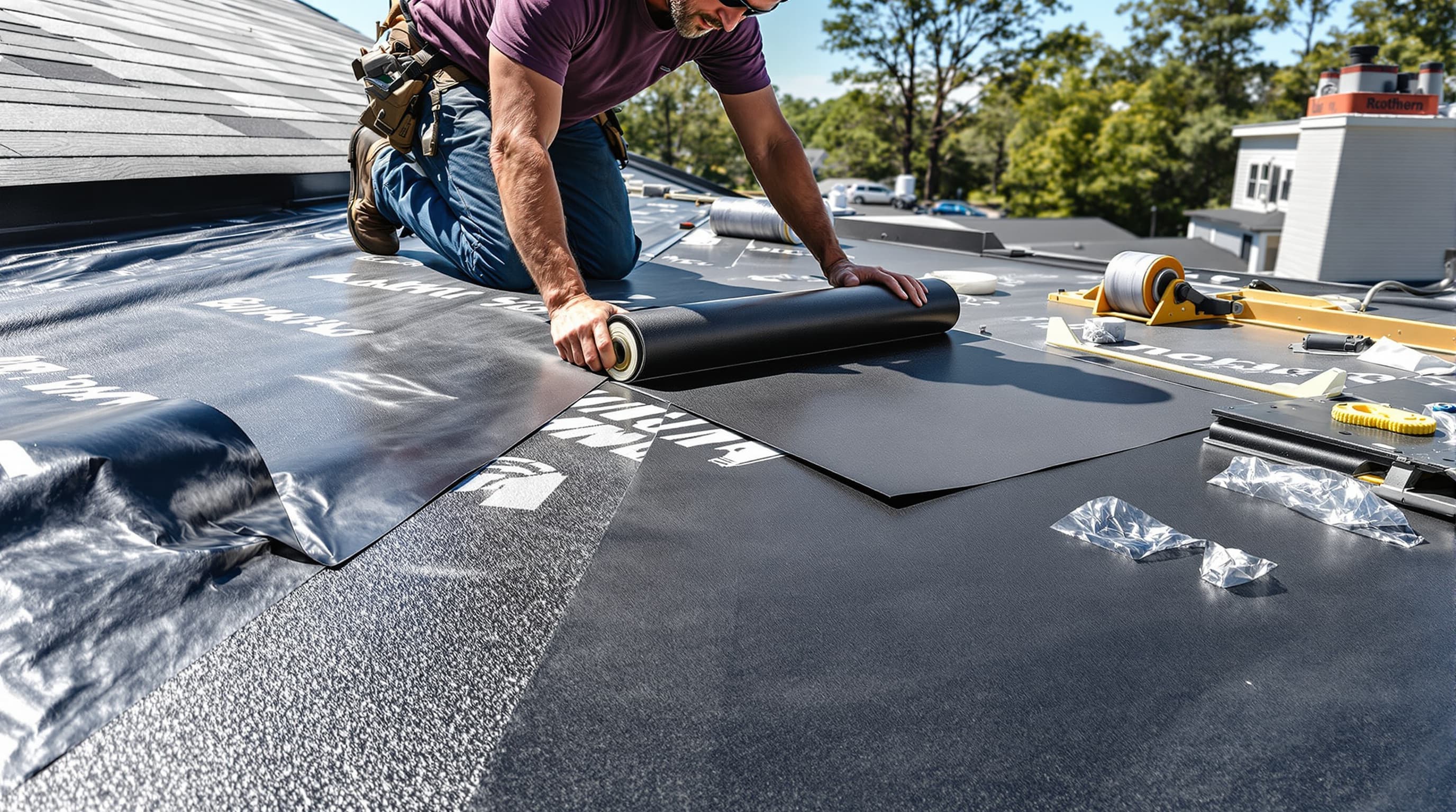 Installing synthetic underlayment on Long Island home