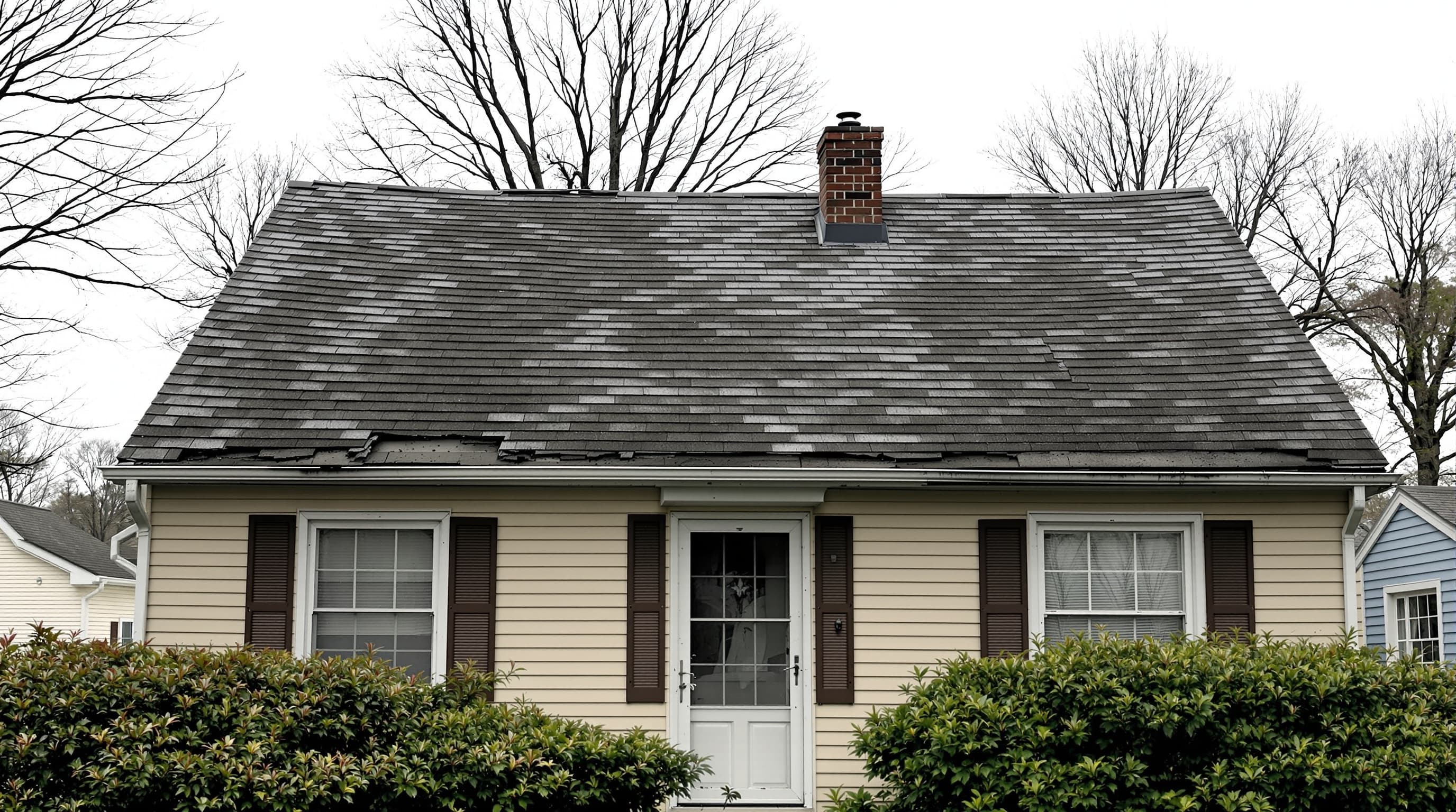 Colonial in Massapequa with worn 3-tab shingles before reroof